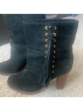 Coach Suede Black Ankle Booties with Gold Eyelets